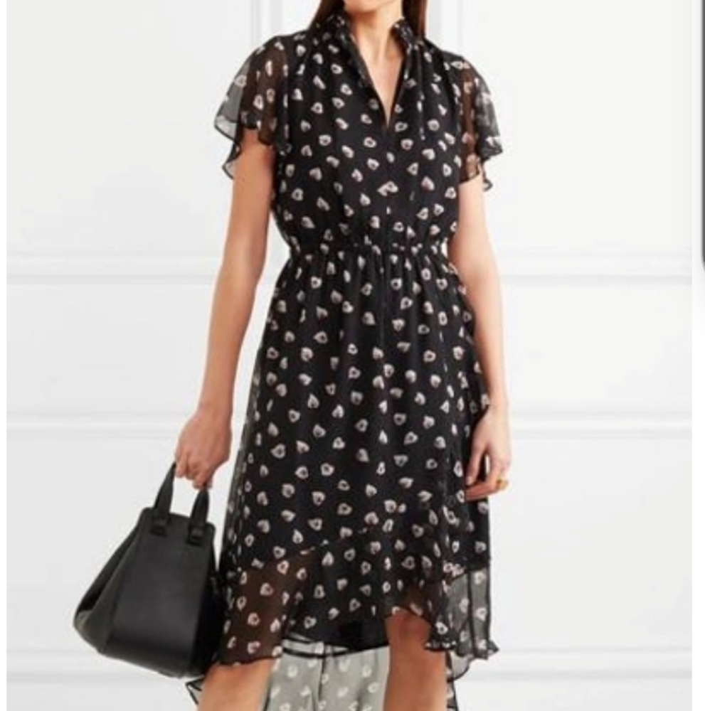 Madewell Amaryllis Printed Chiffon Dress In Lilypad True Black